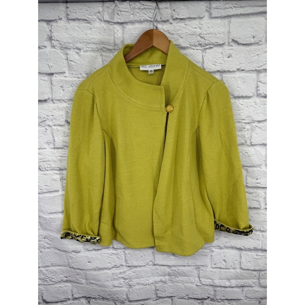 St John Sweater Blazer Women's Size 10 Lime Green Knit Single Button Old Money - Picture 3 of 13